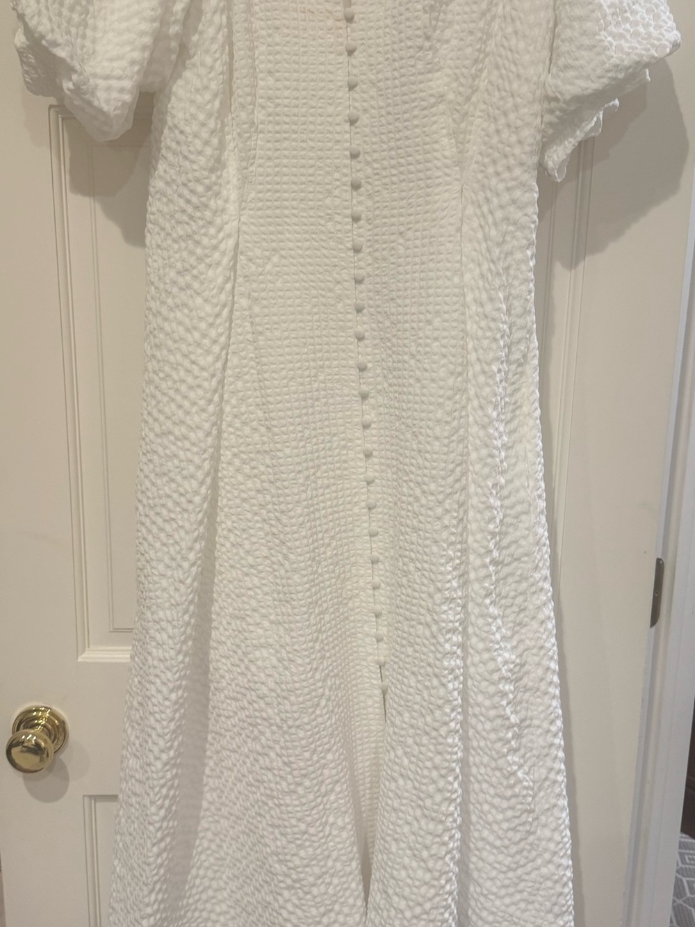 Anthropologie White Textured Button-Front Midi Dress